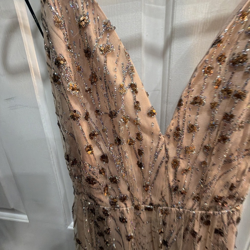 LULUS Luminous Night Taupe Rainbow Glitter Bronze Sequin Maxi Gown‎ Dress Xl NwT - Picture 8 of 12